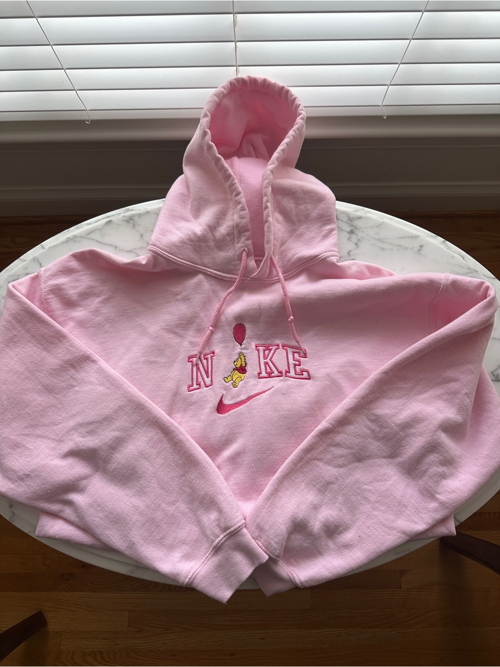 Nike Pink Embroidered Hoodie with Winnie the Pooh Graphic